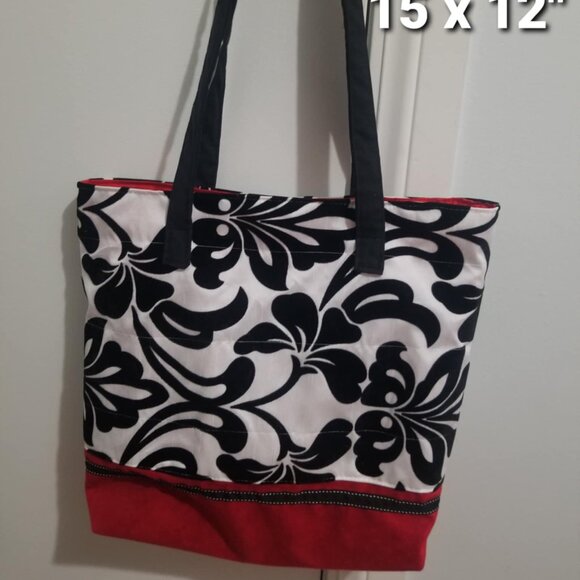NWT Fabric Shoulder Tote Bag Handbag Purse Market Book Bag, Handmade Floral Red - Picture 1 of 3